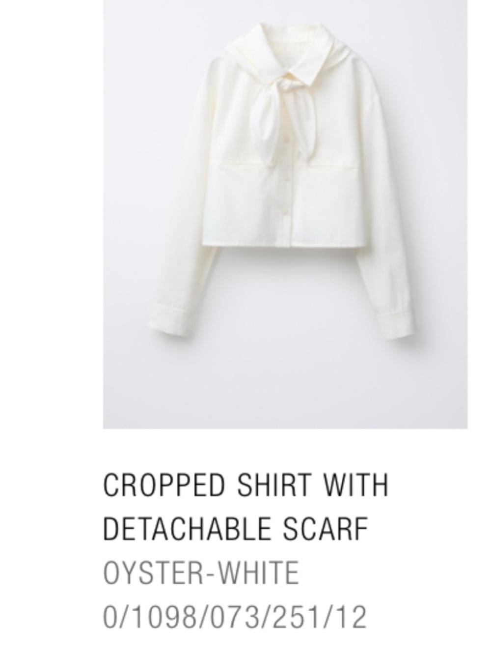 Zara Oyster-White Cropped Shirt with Detachable Scarf